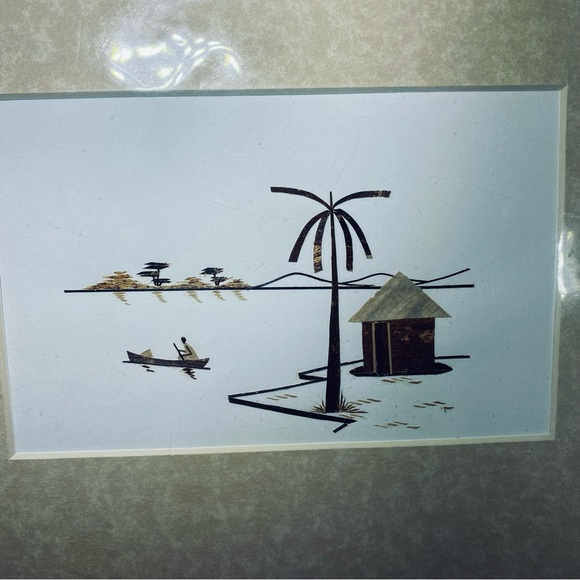 African Canoe and Hut Art Print with Cream Mat Framed Art - Picture 6 of 8